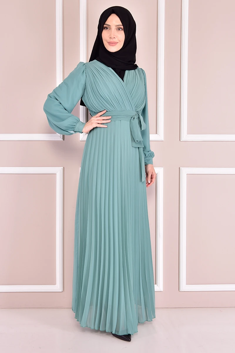 Шифоновое платье с поясом, бирюзовый мусульманский наряд для женщин, женское платье Abaya, яркое платье, магазин в Турции, мусульманский хиджа...