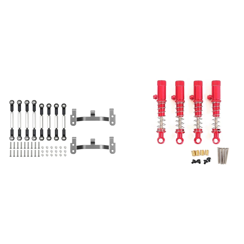 

1Set Upgrade Metal Pull Rod Link Rod Base Bracket WPL B1 B14 B24 C14 C24 1/16 Black & 4Pcs Metal Shock Absorber Damper