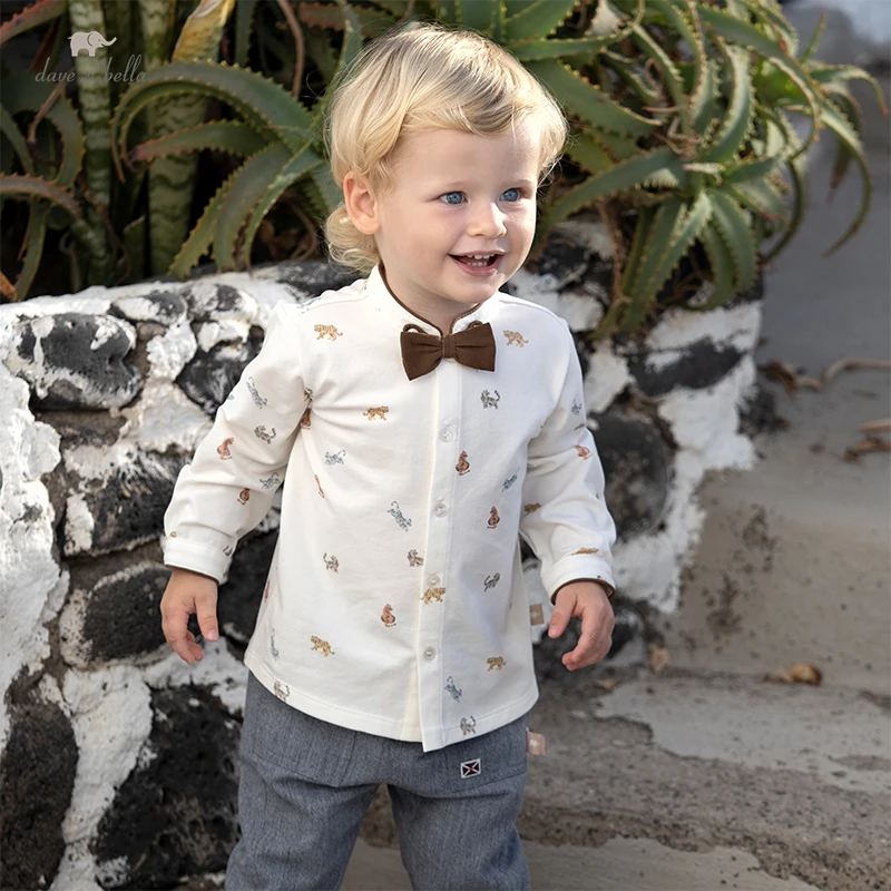 

DB1220742 dave bella spring fashion baby boys bow print shirts infant toddler tops casual children boy high quality clothes