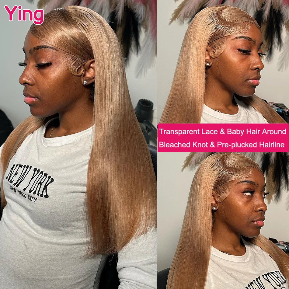 

Ying Bone Straight #27 Honey Blonde Colored 13x4 Transparent Lace Wig Remy Preplucked Natural Hairline 13X6 Lace Frontal Wigs