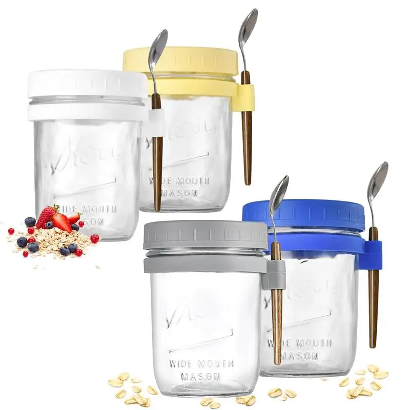 

2Pcs 16oz Overnight Oats Container Airtight Glass Oatmeal Jars With Lid And Spoon Portable Overnight Oatmeal Cup Reusable Wide