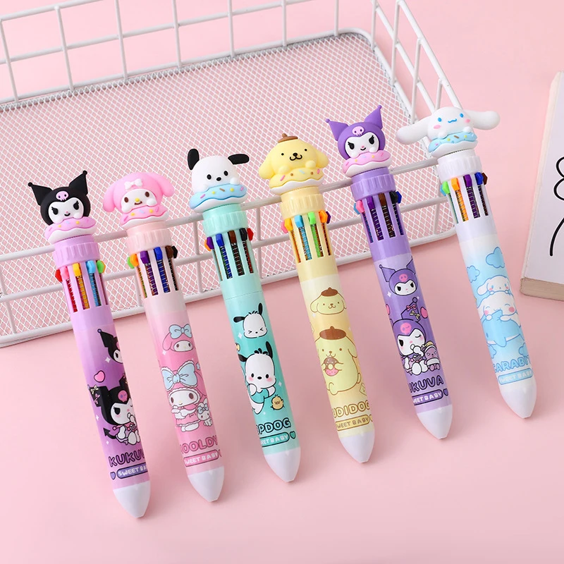 

1 шт., шариковая ручка с рисунком аниме Sanrio, Kuromi Hello Kitty Cinnamoroll, 10 цветов, шариковая ручка с нажимным наконечником, ручка для рисования, письма и маркировки