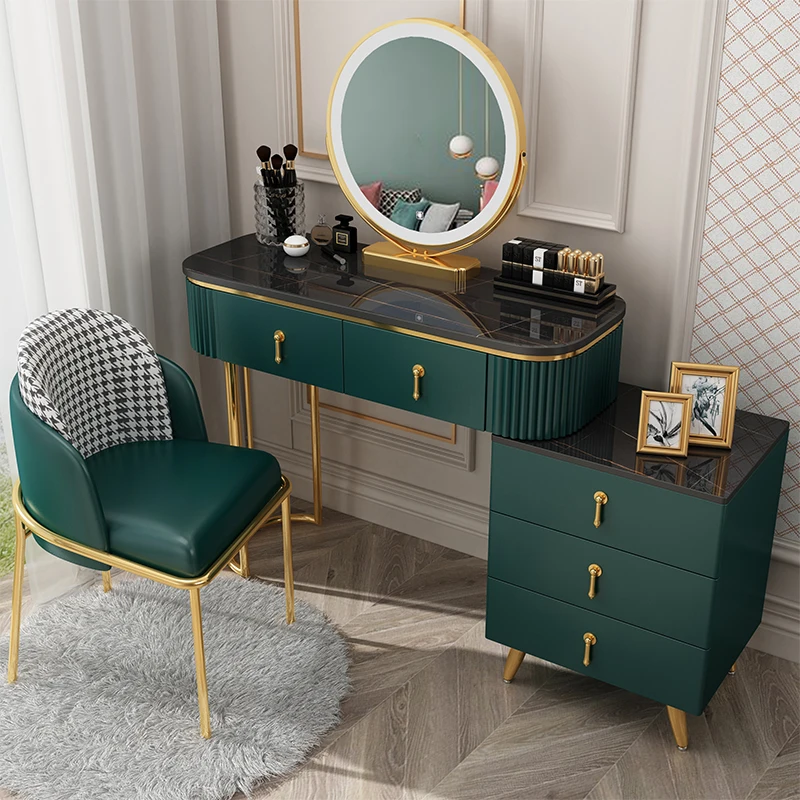 

Makeup Table Dressers Vanity Bedroom Mirror Nightstand Laden Chair Dressers Light Hotel Mobile Mesitas De Noche Room Furniture