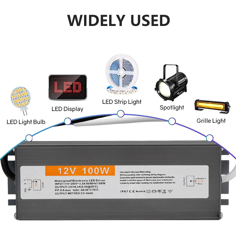 Трансформатор для освещения 110-250 В переменного тока в постоянный ток 12 100 Вт а