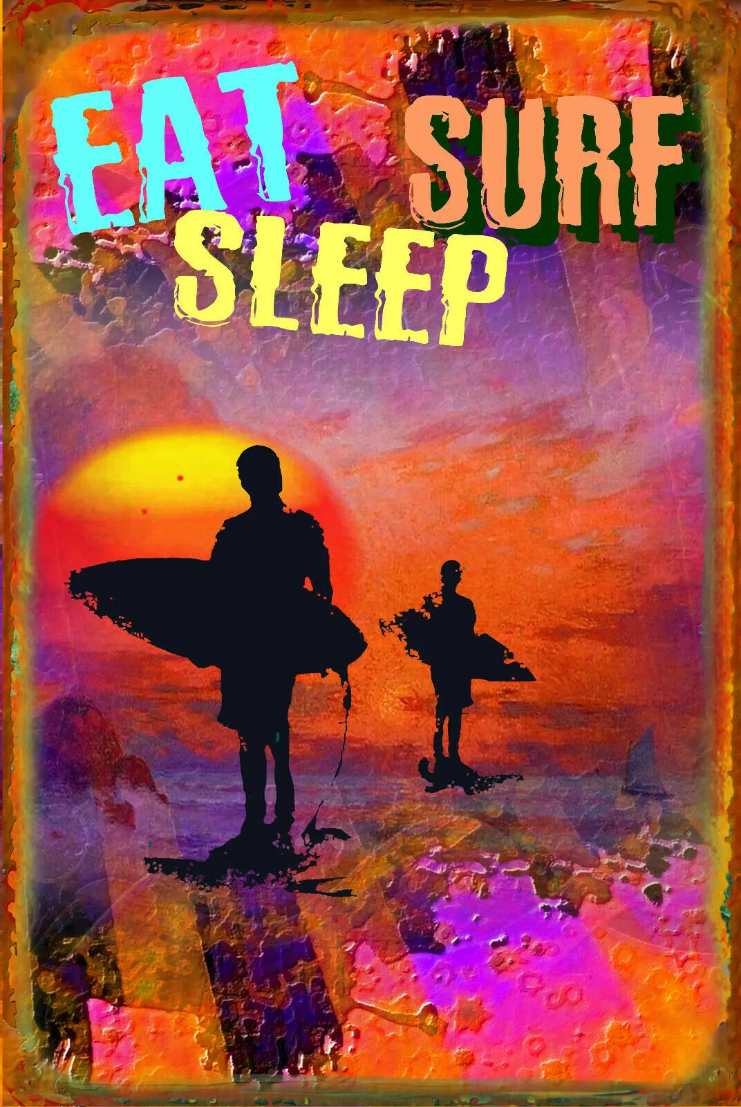 

Wall Art Decoration Eat Surf Sleep Tin Sign Metal Plaque Home Bedroom Club House Surf House Wall Decoration Metal Plate 20*30 CM