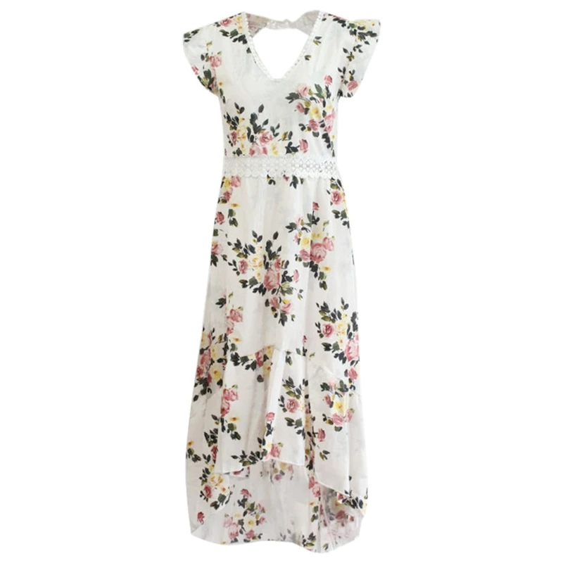 

Women Elegant Backless Sleeveless Floral Maxi Dress High Low Sexy Cocktail Party P8DB