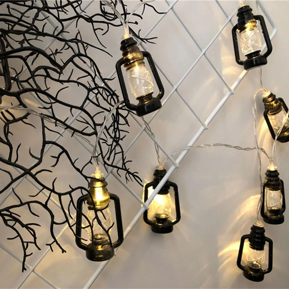 

Retro Kerosene Light String Battery Powered Baron Lantern LED Barn Light Garland Strung Indoor Room Party Kerosene Decoration