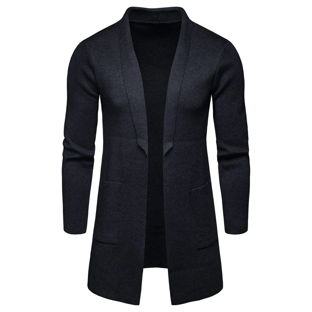 

Мужской кардиган из полиэстера, с длинным рукавом и отложным воротником