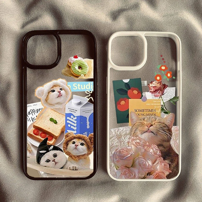 Чехол для телефона с мультяшной кошкой хлебом этикеткой iPhone 14 Pro Max 15 13 Mini 12 11 XR XS X 7
