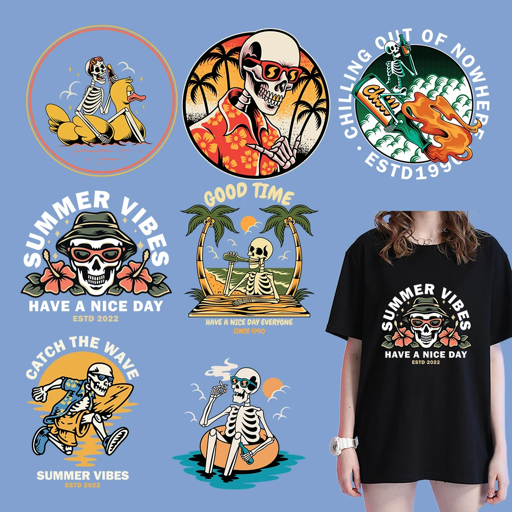 Самоклеящаяся летняя пляжная наклейка со скелетом перенос тепла без запаха для