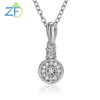 gz zongfa genuine 925 sterling silver necklace for women 0 06ct round diamond sparkling pendant 18 cross chain fine jewelry