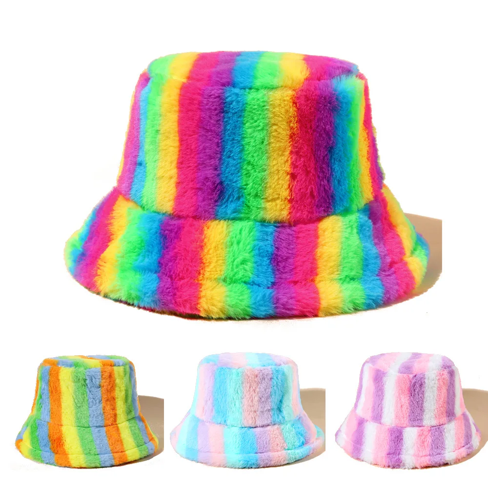 

New Winter Bucket Hat Queen Top Luxury Bucket Hat Designer Rainbow Cashmere Warm Luxury Women's Hat Panama Fisherman Caps