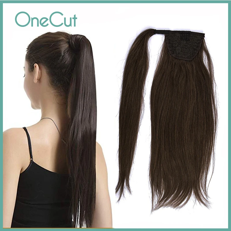 

Natural Straight Ponytail Clip In 100% Human Hair Extensions Wrap Around Horsetail Brazilian Machine Made Remy Hairpieces