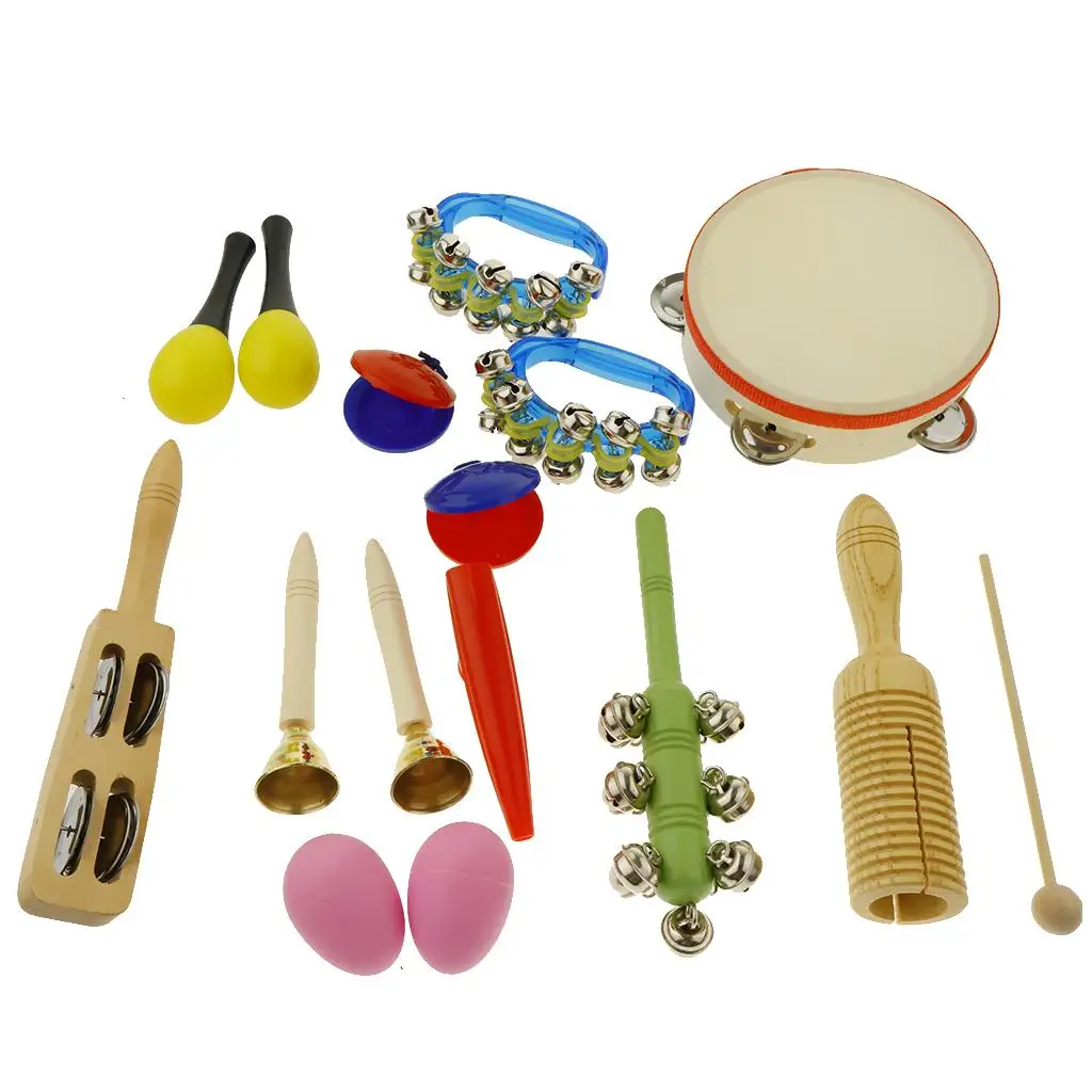 

Toddler Musical Instrument Toys Set Tambourine Castanet Wrist Bell Maraca