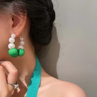 exaggerated colorful ball pearl circle earrings fashion women new personality design atmospheric c shaped hoop studs accessories
