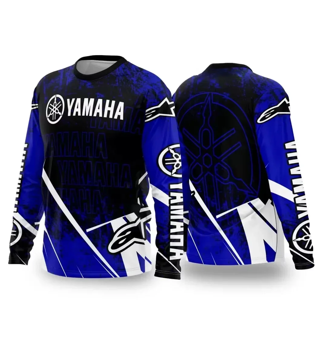 Фото Летний мотоциклетный костюм YAMAHA для мужчин и женщин, свободный, дышащий, быстросохнущий, для бездорожья, гоночный костюм, спортивная футболка с длинными рукавами и 3D-принтом №2