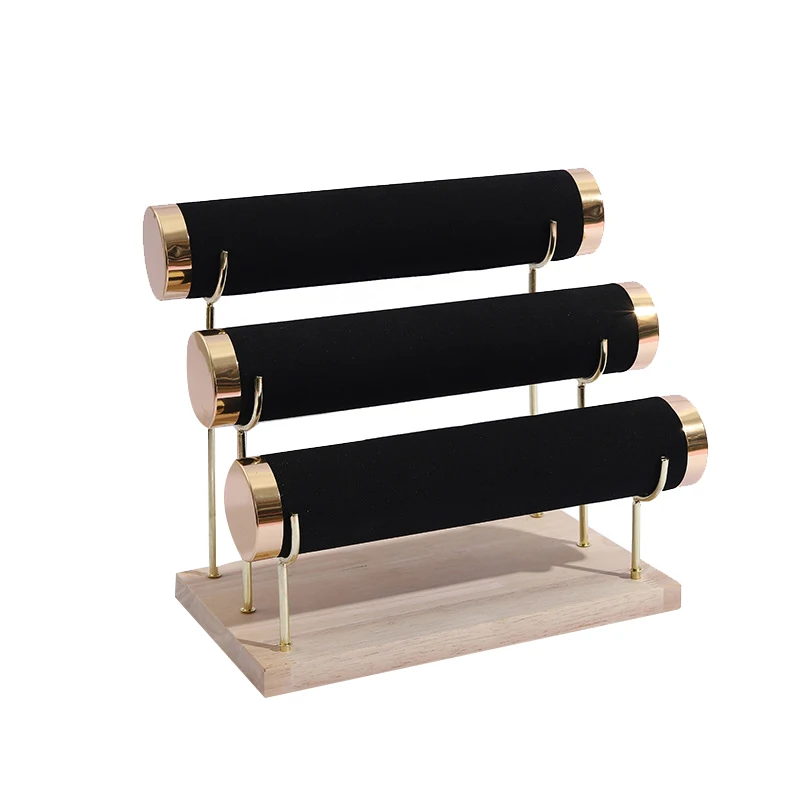 

Wooden Bottom Gold 3-Layer Watch Storage Rack, Bracelet, Bracelet Display Rack, Jewelry Bracelet Display Rack