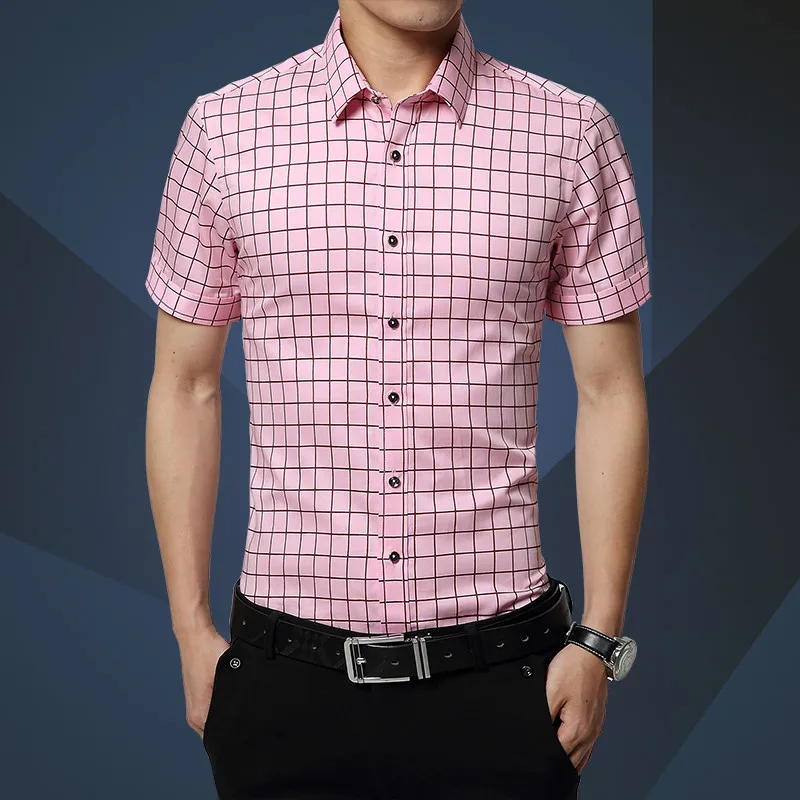 2022 Plaid Men Shirts High Quality Short-sleeved Summer Dress 100% Cotton Shirt Brand Casual Color Solid Collar  Shirts 4XL M667