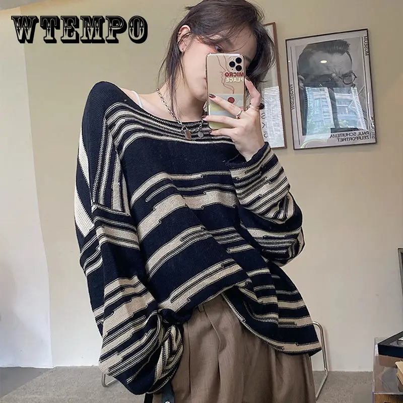 

Loose Round Neck Thin Striped Knitwear Women's Spring and Autumn Korean Fashion Cover Up 2023 New Versatile Outerwear Sweater
