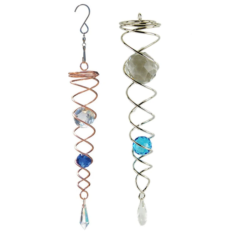 

2 Pcs 12Inch Wind Chime Windmill Crystal Metal Wire Crystal Ball for Home Garden Decoration, Blue & Lake Blue