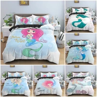 3d cartoon mermaid pattern duvet cover bedding set soft luxury qulit cover king queen twin baby size for teen kids bedroom decor
