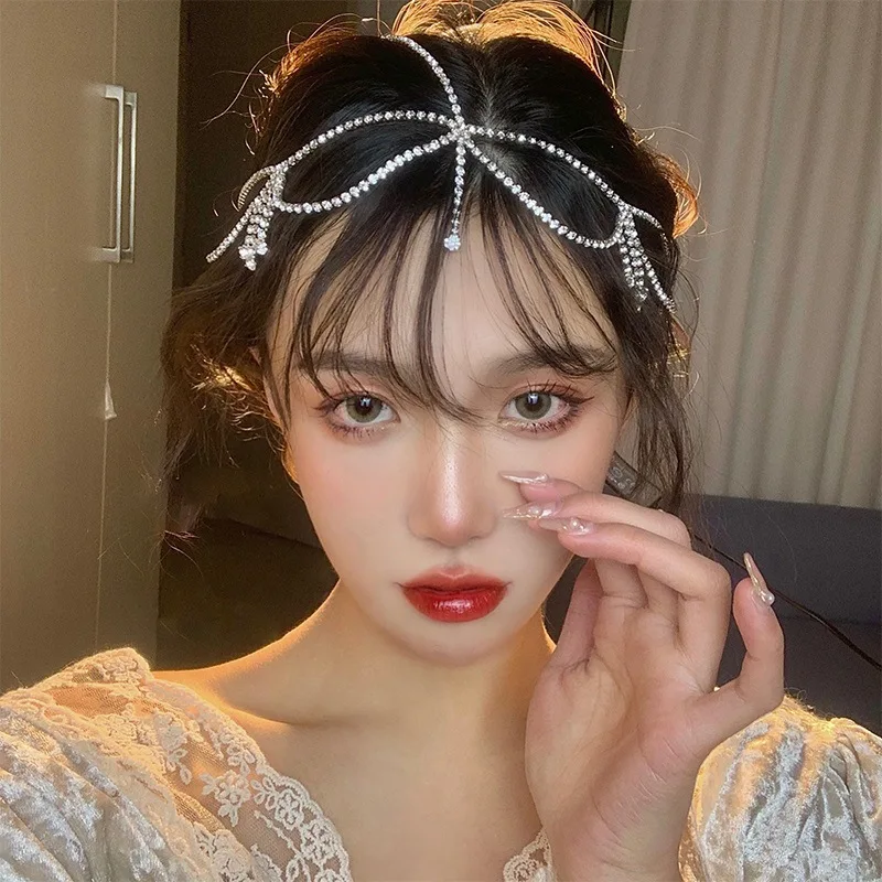 

New Fashion shiny head chain Rhinestone long tassel hair ornament Water Drop Crystal retro hairpin women's Bridal Hair Ornament