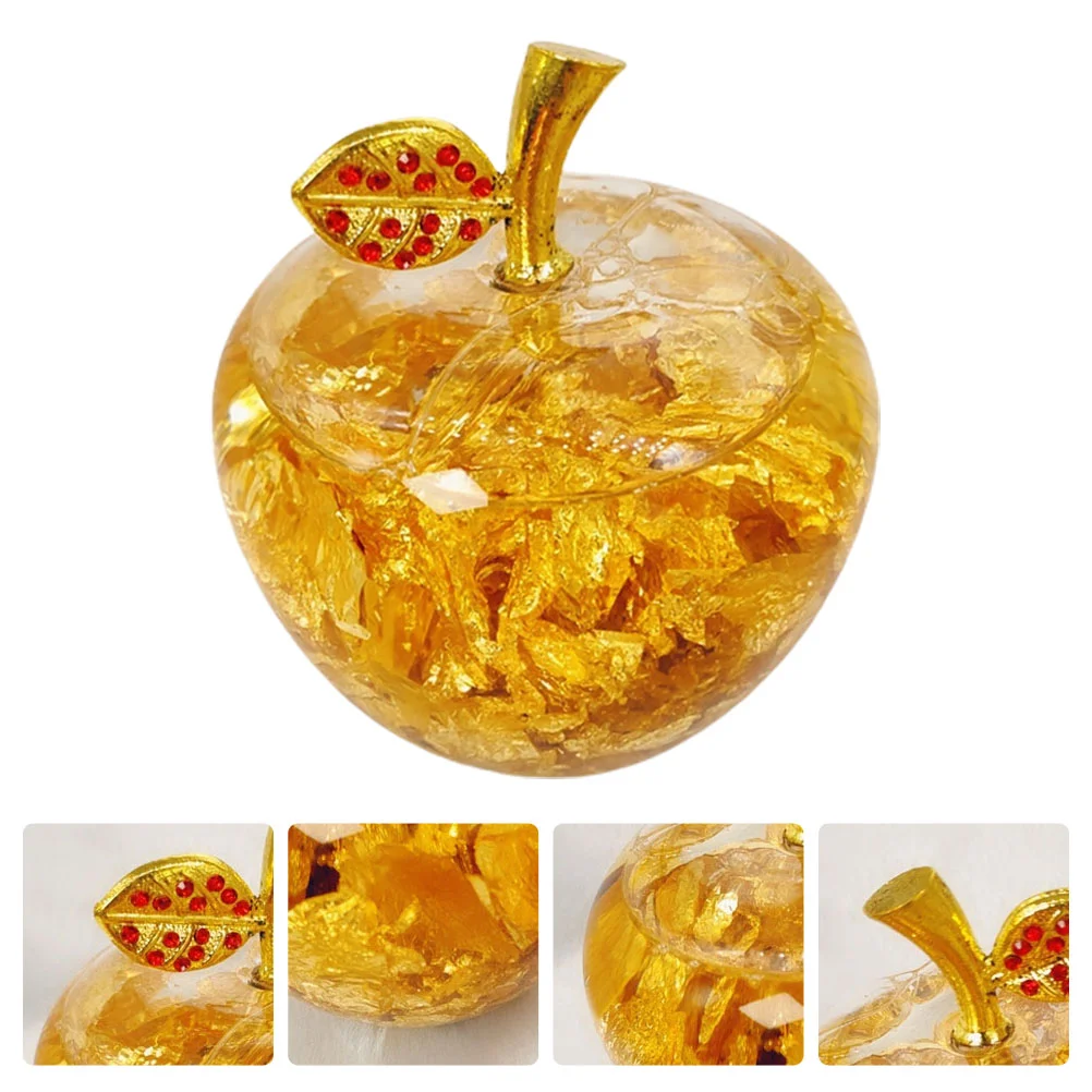 

Crystal Decor Ornament Apple Decoration Apples Desktop Decorative Craft Adornment Car Table Sculpture Paperweight Golden Gift