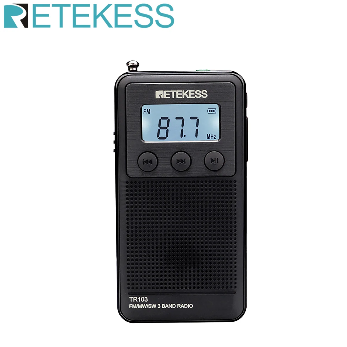 Retekess TR103 جيب المحمولة راديو صغير FM / MW / SW ضبط الرقمية راديو 9/10 كيلو هرتز MP3 مشغل موسيقى مع بطارية قابلة للشحن