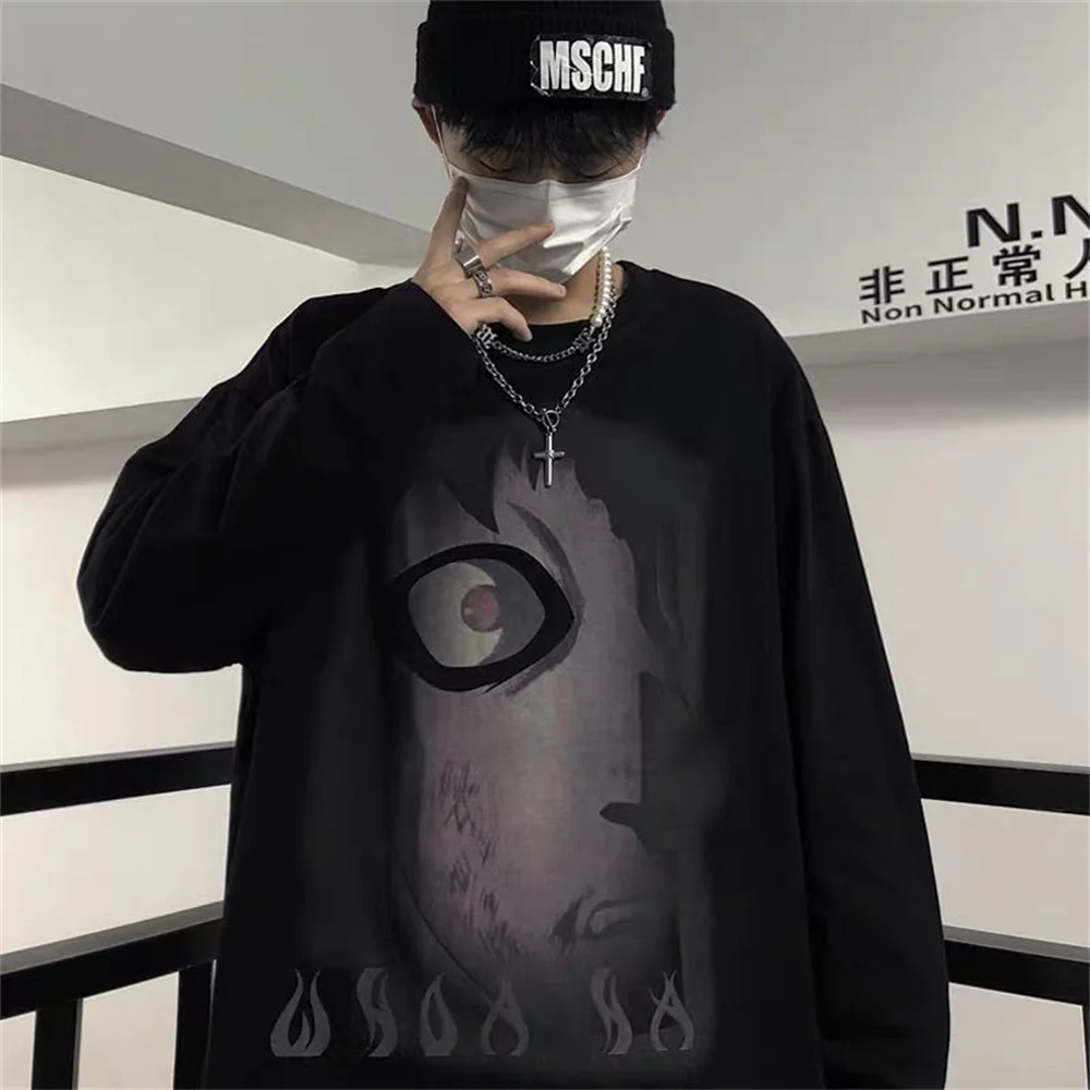 

Gothic Punk Streetwear T Shirt High Street O-neck Hip Hop T Shirt Male Long Sleeve Casual Tops Tee Female Cool Cartoon T Shirts