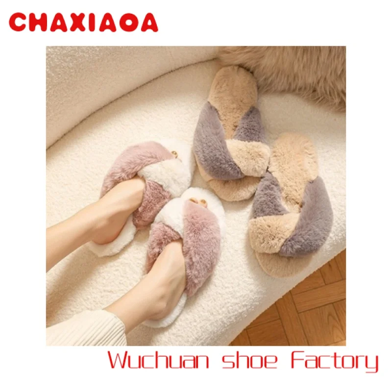 

Custom best quality fashion fur faux pink fluffy indoor plush fuzzy lady furry open toe winter home slippers for women flat