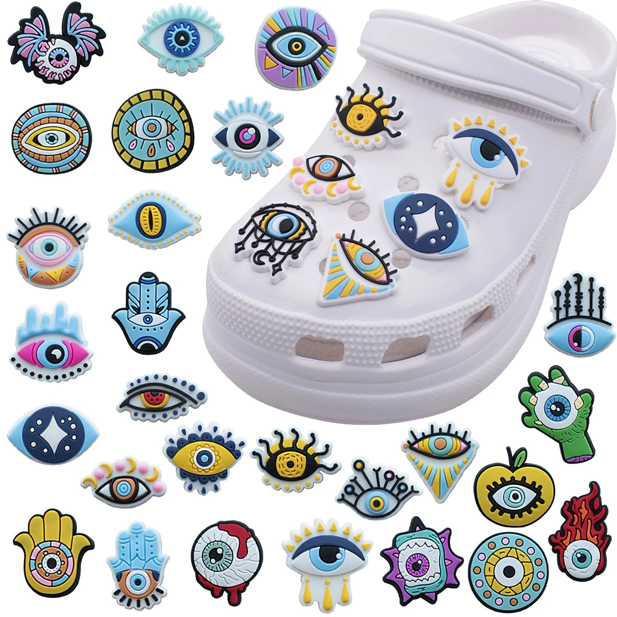 

New Arrival Cute Evil Eyes Shoe Charms for Crocs Bracelet Wristband DIY Decoration Accessories Kids Man Women Party Gifts