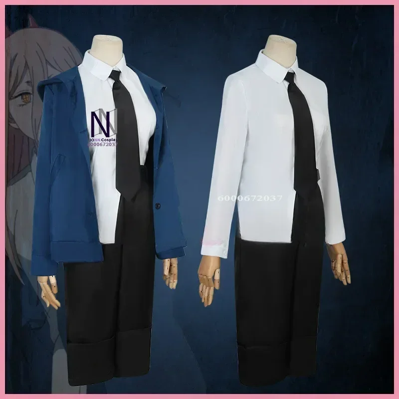Аниме Power Косплей Костюм Бензопила Мужские наряды Синий костюм Рубашка Галстук