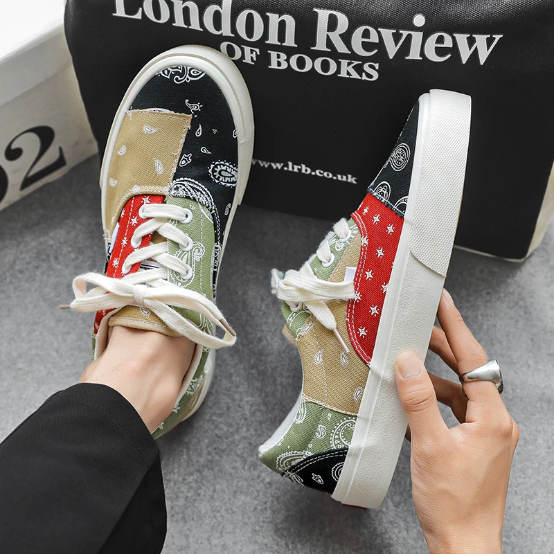 

Men's Casual Canvas Shoes Flat Lace-up Fashion Outdoor Non-slip Deodorant Breathable All-match Trend Mixed Colors Shoes for Men