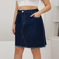 solid color short a line denim skirts women plus size washed stitching clothing slim burrs knee length skirt temperament casual