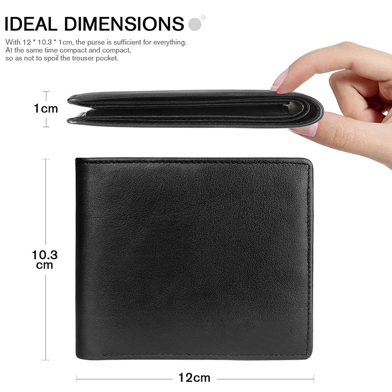 100% Genuine Leather RFID Blocking Slim Trifold Men Wallets with Coin Pocket and ID Window Minimalist Wallet for Men 3