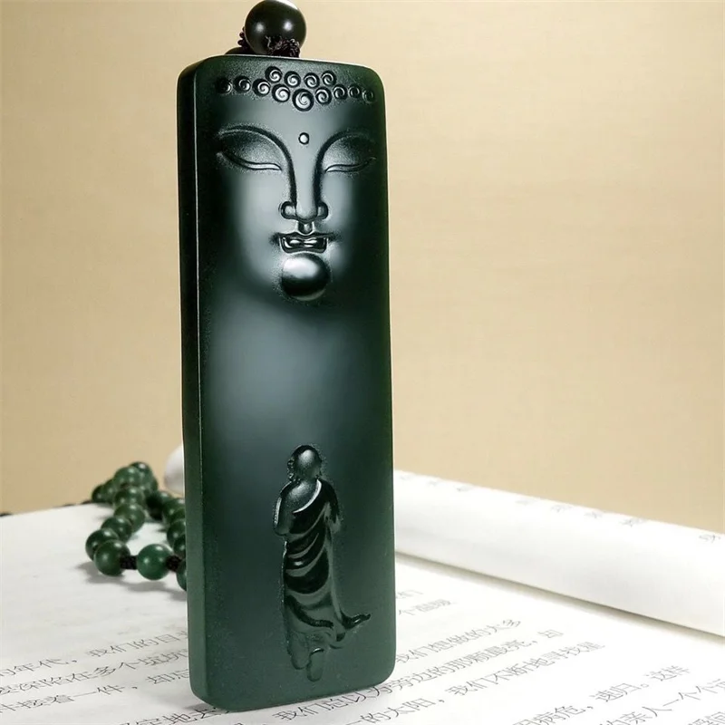 

MaiChuang/HeTian Cyan Jade Buddha Statue Brand Emerald Necklace Pendant Fashion Elegant Personality Jewelry MenWomen Couple Gift