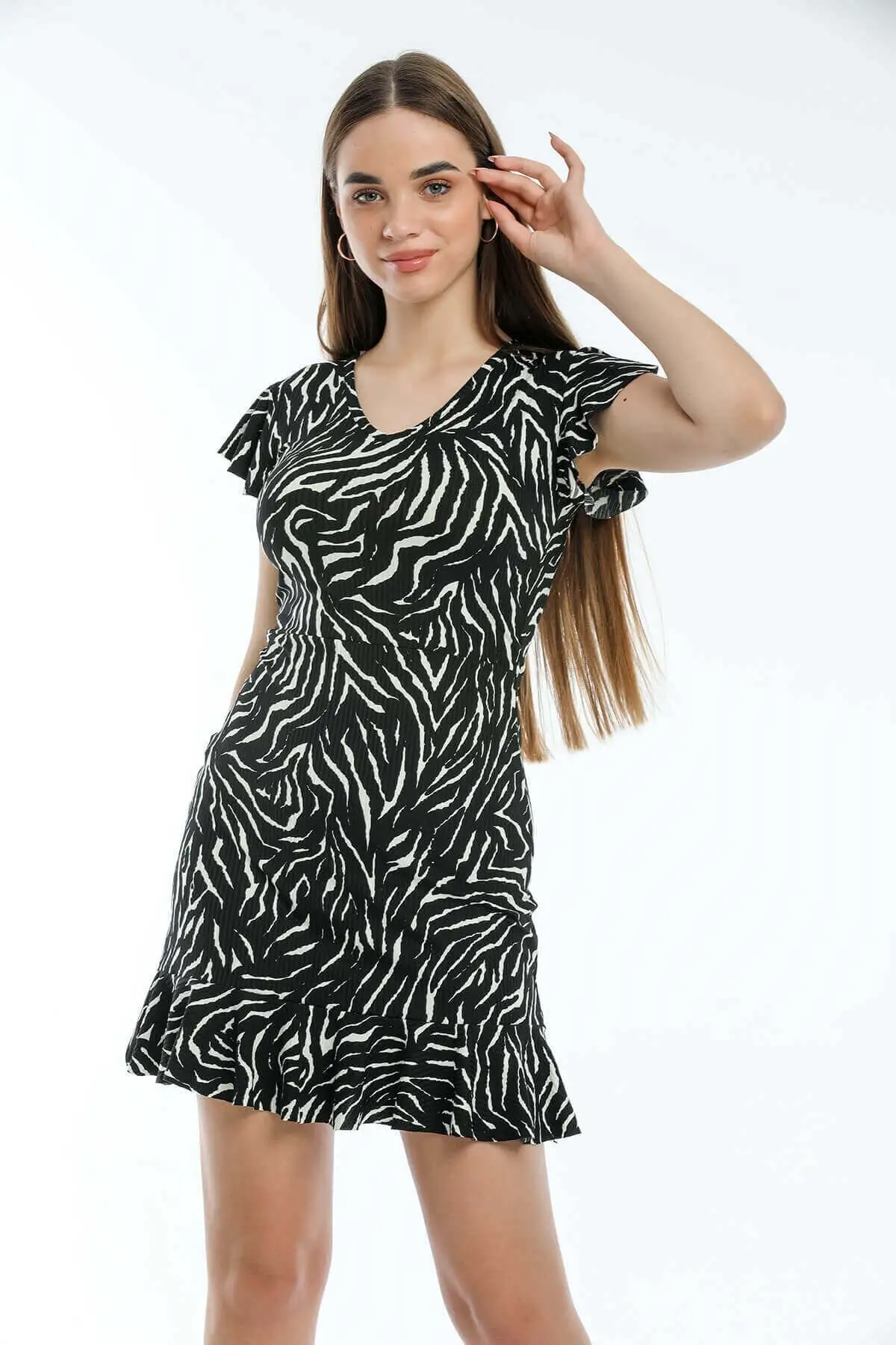 

Women's Dress Zebra Pattern Frilly Black Elegant Fashion Casual Casual Casual Short Sleeve Summer Boho Beach Dress