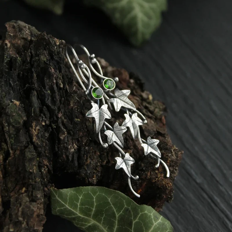 

Vintage Ethnic Silver Color Metal Leaf Dangle Earrings Statement Wedding Jewelry Accessories Fashion Zircon Rhinestoens Earrings