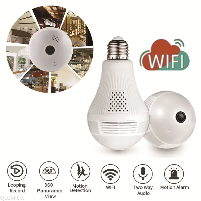 

Беспроводная сетевая мини-камера видеонаблюдения Full HD 960P с Wi-Fi и 360 панорамной лампочкой