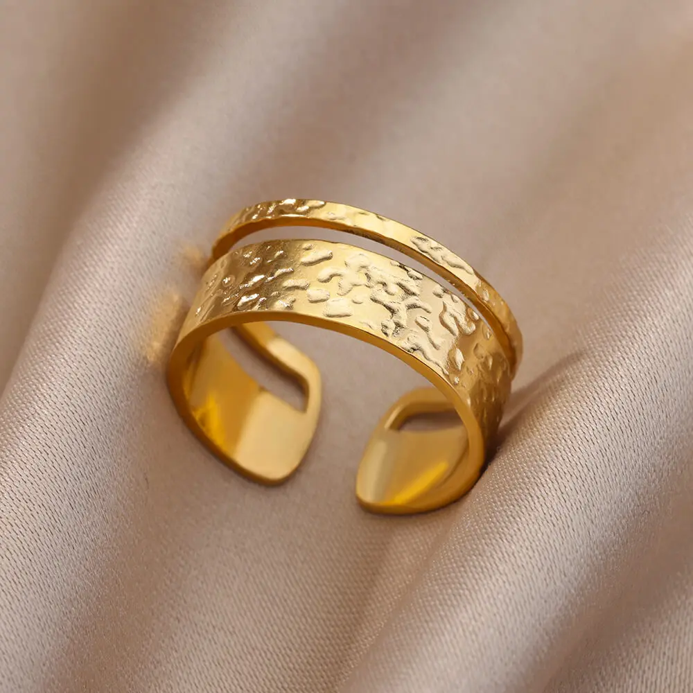 

Vintage Geometric Rings For Women Stainless Steel Gold Color Adjustable Rock Ring Aesthetic Wedding Jewelry Gift bijoux femme