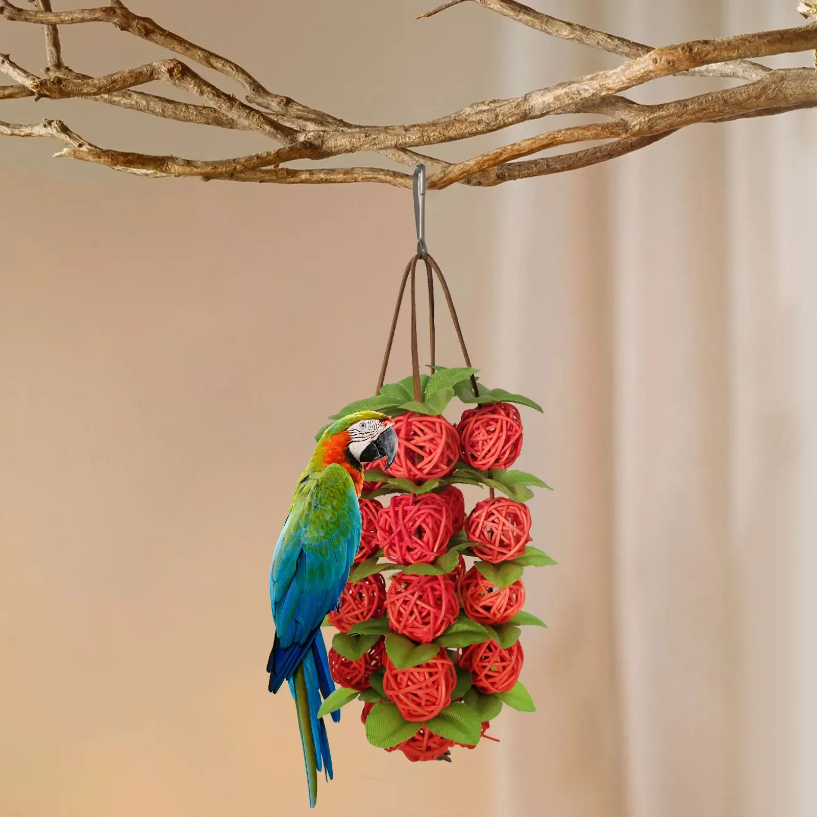 

Balls Decorative Natural Wood Parrot Chewing Toys Natural Rattan Balls Chewing Toys For Parakeets Bird Cage Bite Climb To