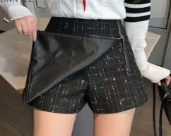 

Shorts Women Patchwork High Waist Casual Fashion Plus Size 3XL Abdomen Elegant Female Autumn Korean Style Streetwear All-match