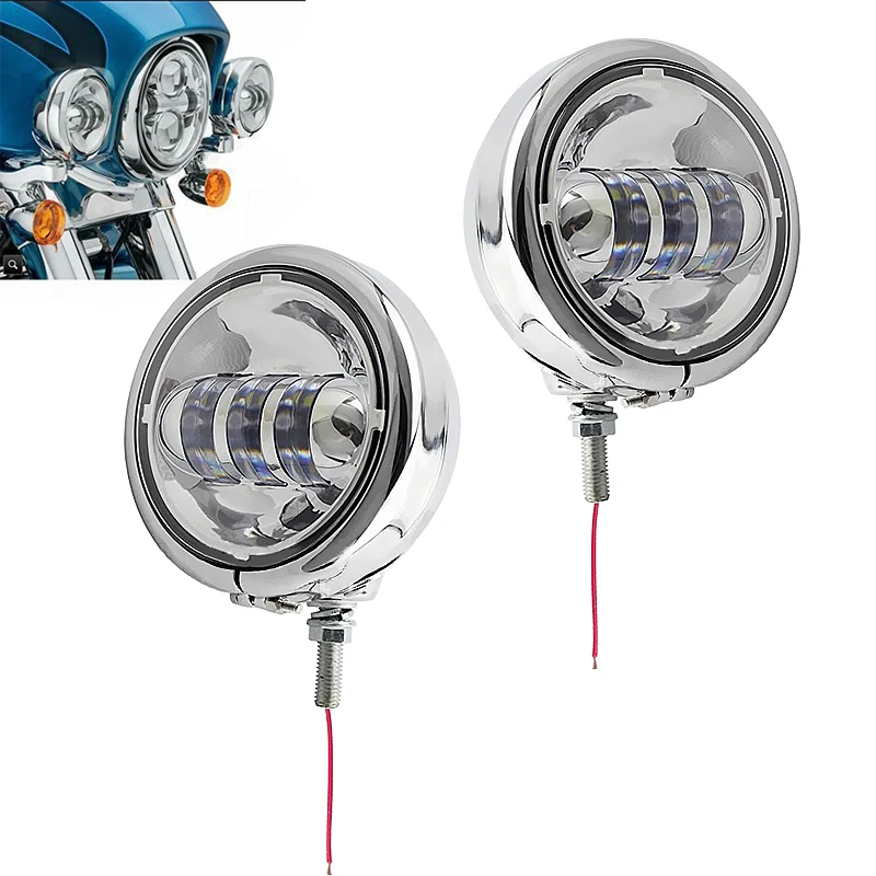 

2 шт. хромированных светодиодных вспомогательных противотуманных фар 4-1/2 дюйма с корпусом 4,5 дюйма для мотоциклов Harley Electra Glide Bad Boy