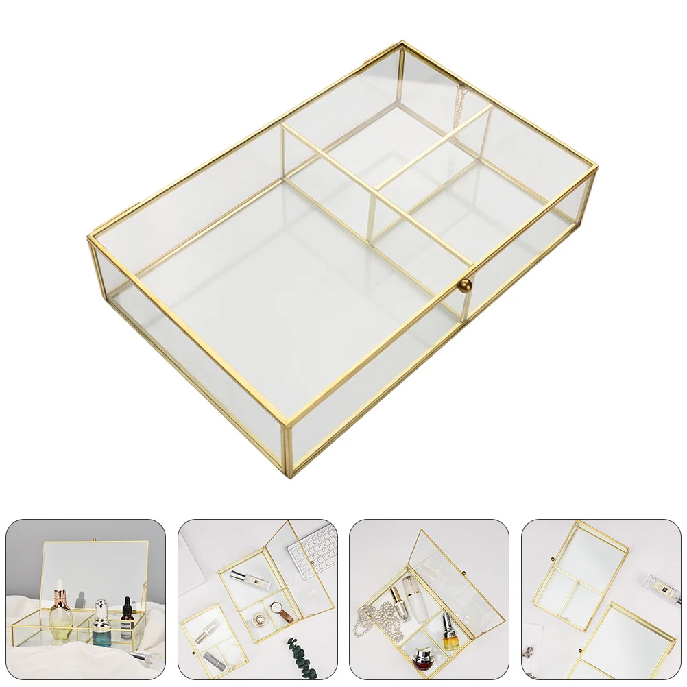 

Box Glass Jewelry Storage Makeup Holder Lipstick Drawersvanity Decorativedresservintage Mirrored Bottom Desktop Trinket Keepsake