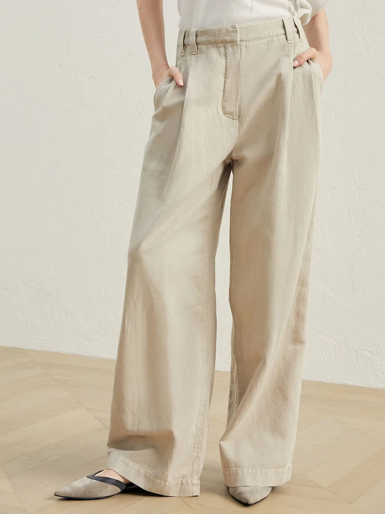 Oein Spring New High Waist Pants For Women's Solid Color Baggy Wide Leg Pants Fashion Comfort Full Length Trousers For Mom