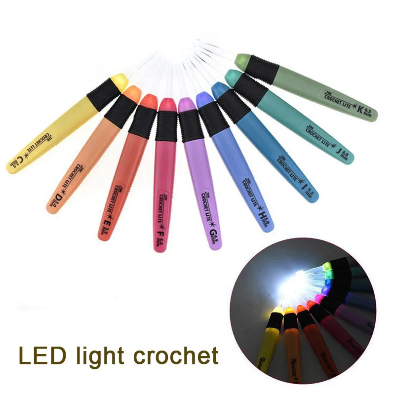 

9pcs LED Lighted Crochet Set Weave Sewing Craft Tools Kit Crochet Hook DIY Colorful Knitting Needles Tool Craft Sewing Supplies