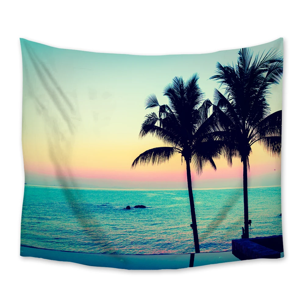 

Beach Landscape Palm Tree Sea Tapestry Wall Hanging Tapestries Bedspread Art Decor Blanket Throw Towel Window