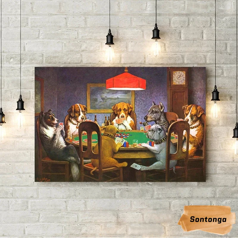 

Cute Dog Fireplace Winter Warm Poker Castle Room Decoration Vintage Poster Clear Print Living Room Bedroom Funny Pet Gift Play