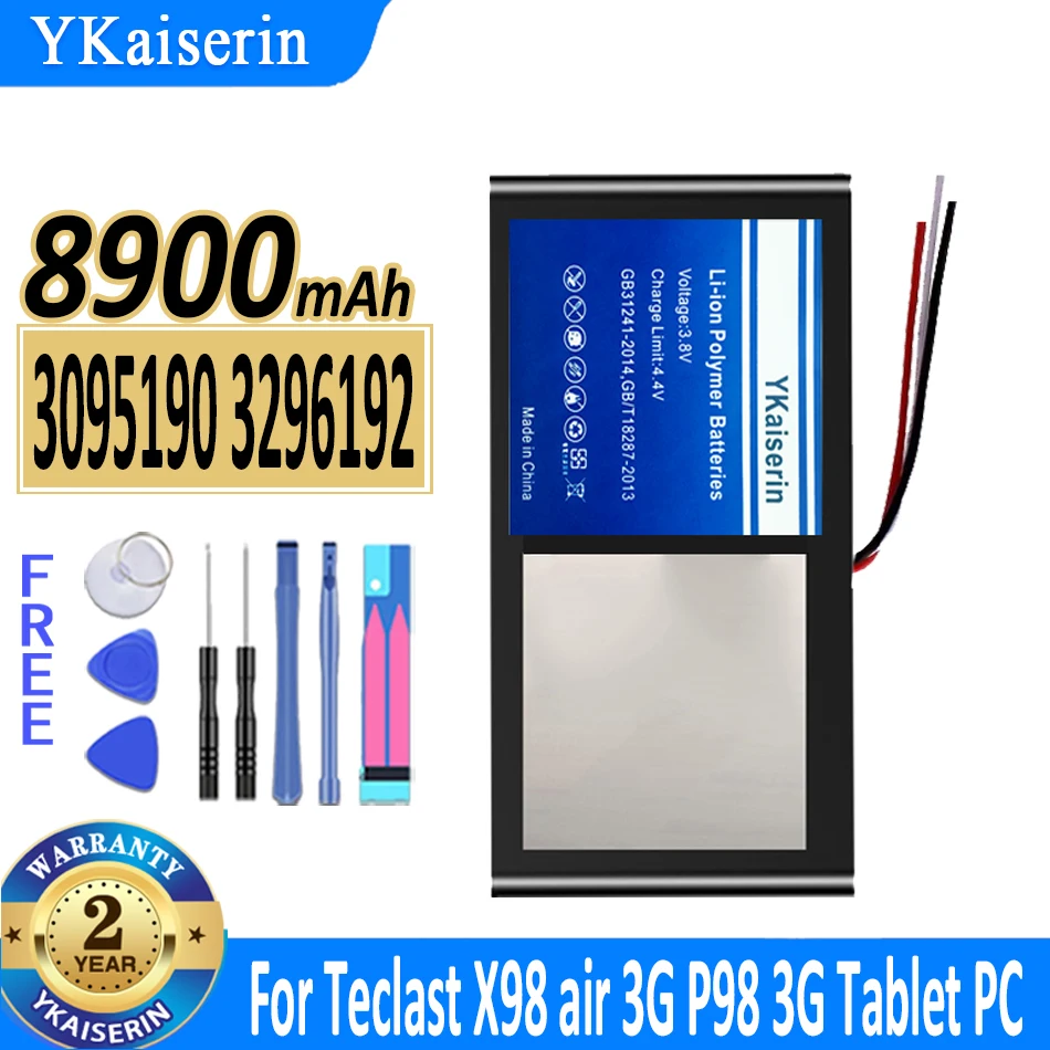

8900mAh YKaiserin Battery 3095190 3296192 (X98) For Teclast P98 3G P98HD v99i X98 air 3G Tablet 3 wire Bateria