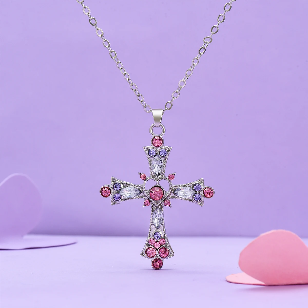Летнее ожерелье Rongwo Y2k с крестом инкрустированное цветными кристаллами модные